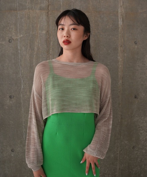 TINA：JOJUN（ティーナジョジュン）の「ショート丈 メッシュニット TINA：JOJUN（ニット/セーター・レディース・グレー/ピンク/グリーン・M）」の14枚目の写真