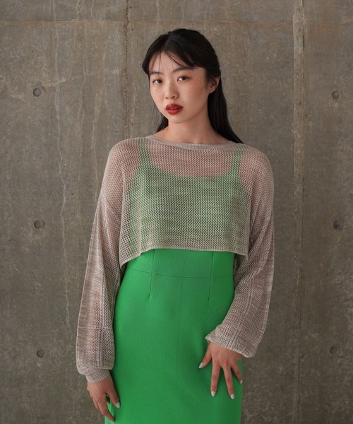 TINA：JOJUN（ティーナジョジュン）の「ショート丈 メッシュニット TINA：JOJUN（ニット/セーター・レディース・グレー/ピンク/グリーン・M）」の15枚目の写真