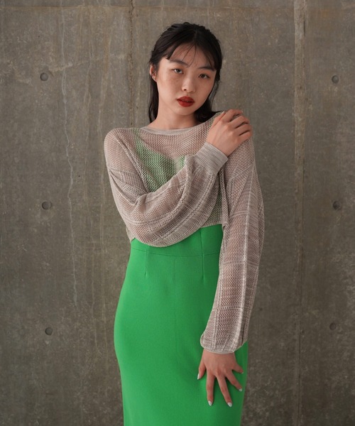 TINA：JOJUN（ティーナジョジュン）の「ショート丈 メッシュニット TINA：JOJUN（ニット/セーター・レディース・グレー/ピンク/グリーン・M）」の16枚目の写真