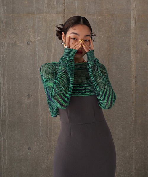 TINA：JOJUN（ティーナジョジュン）の「ショート丈 メッシュニット TINA：JOJUN（ニット/セーター・レディース・グレー/ピンク/グリーン・M）」の22枚目の写真