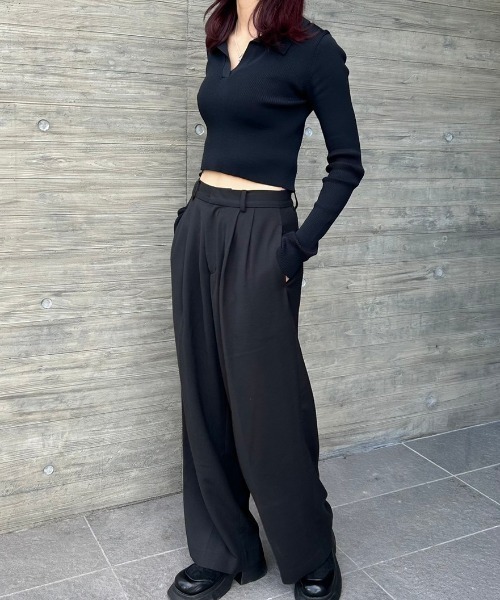 FIG&VIPER(フィグアンドバイパー)の「スキッパーポロニット(ポロシャツ・レディース・ブラック/ダークブルー/マルチ・FREE)」の16枚目の写真