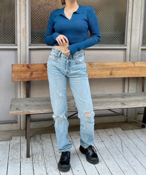 FIG&VIPER(フィグアンドバイパー)の「スキッパーポロニット(ポロシャツ・レディース・ブラック/ダークブルー/マルチ・FREE)」の18枚目の写真