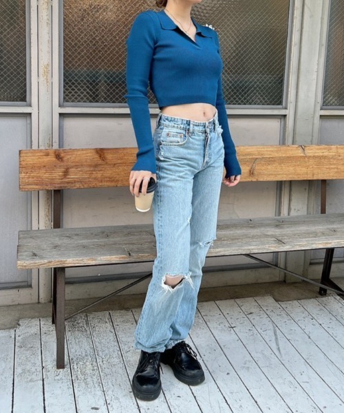 FIG&VIPER(フィグアンドバイパー)の「スキッパーポロニット(ポロシャツ・レディース・ブラック/ダークブルー/マルチ・FREE)」の19枚目の写真