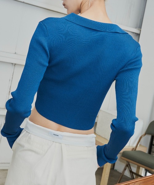 FIG&VIPER(フィグアンドバイパー)の「スキッパーポロニット(ポロシャツ・レディース・ブラック/ダークブルー/マルチ・FREE)」の10枚目の写真