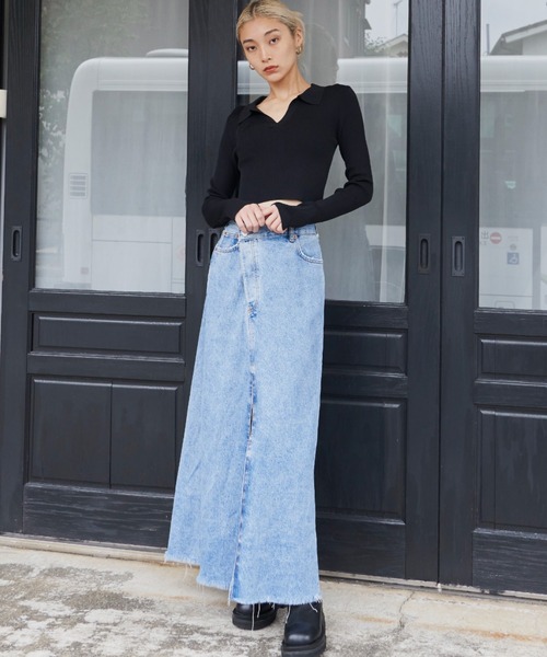 FIG&VIPER(フィグアンドバイパー)の「スキッパーポロニット(ポロシャツ・レディース・ブラック/ダークブルー/マルチ・FREE)」の6枚目の写真