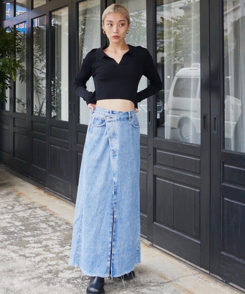 FIG&VIPER(フィグアンドバイパー)の「スキッパーポロニット(ポロシャツ・レディース・ブラック/ダークブルー/マルチ・FREE)」の7枚目の写真