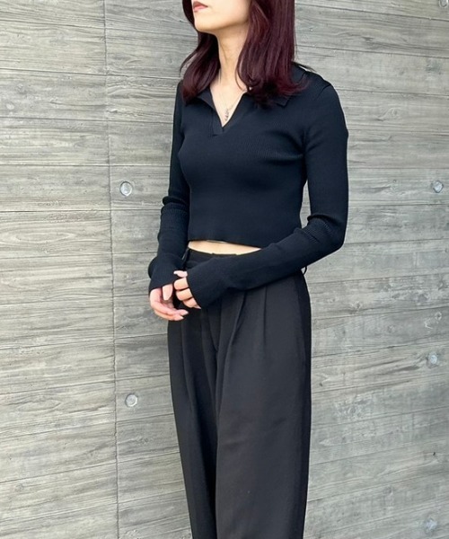 FIG&VIPER(フィグアンドバイパー)の「スキッパーポロニット(ポロシャツ・レディース・ブラック/ダークブルー/マルチ・FREE)」の14枚目の写真