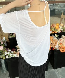 バックパールチェーンルーズTシャツ