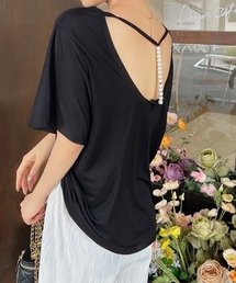 バックパールチェーンルーズTシャツ