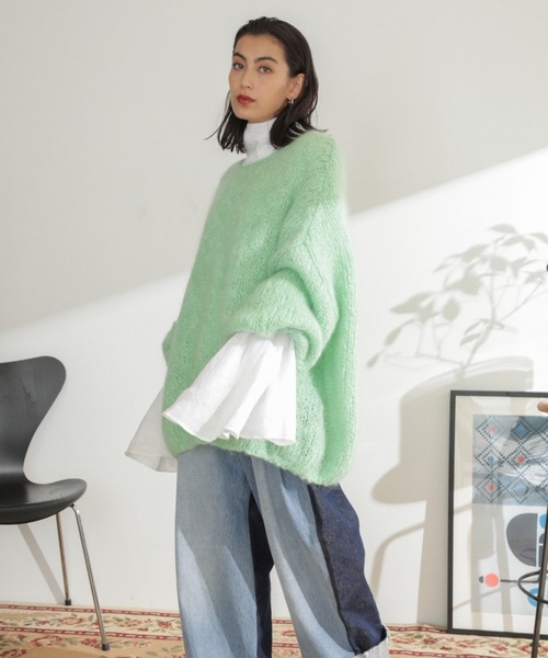 mici（ミチ）の「(mici)モヘヤニット（ニット/セーター・レディース・グリーン/ブラウン/ホワイト/パープル・ONE SIZE/FREE）」の5枚目の写真