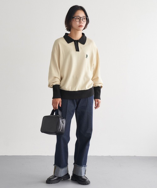 U.S. POLO ASSN.(ユーエスポロアッスン)の「U.S. POLO ASSN. /ユーエスポロアッスン 別注 ワンポイント刺繍 ボリュームスリーブポロニットプルオーバー(ポロシャツ・レディース・ブラック×ホワイト/イエロー/アイボリー/ブラック/ブルーグリーン・FREE)」の9枚目の写真