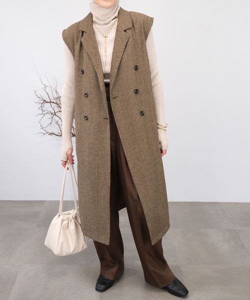 ＡＮＤＪ（アンドジェイ）の「【2022/AW】ツイードテーラードロングジレ（ベスト・レディース・オフホワイト/ブラウン/チャコール・M）」の3枚目の写真
