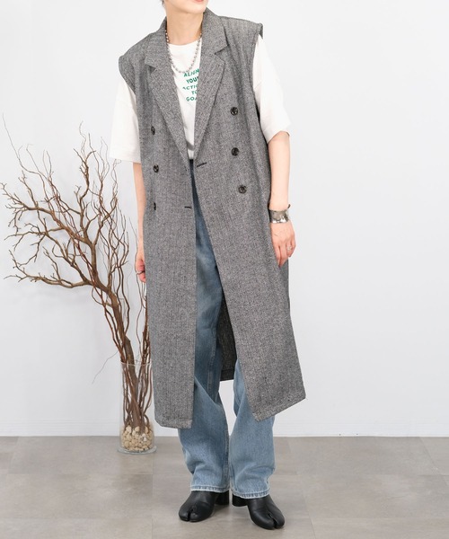 ＡＮＤＪ（アンドジェイ）の「【2022/AW】ツイードテーラードロングジレ（ベスト・レディース・オフホワイト/ブラウン/チャコール・M）」の4枚目の写真
