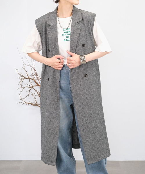 ＡＮＤＪ（アンドジェイ）の「【2022/AW】ツイードテーラードロングジレ（ベスト・レディース・オフホワイト/ブラウン/チャコール・M）」の5枚目の写真