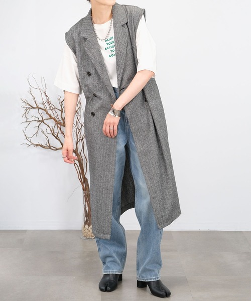 ＡＮＤＪ（アンドジェイ）の「【2022/AW】ツイードテーラードロングジレ（ベスト・レディース・オフホワイト/ブラウン/チャコール・M）」の9枚目の写真