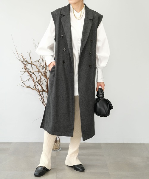 ＡＮＤＪ（アンドジェイ）の「【2022/AW】ツイードテーラードロングジレ（ベスト・レディース・オフホワイト/ブラウン/チャコール・M）」の13枚目の写真