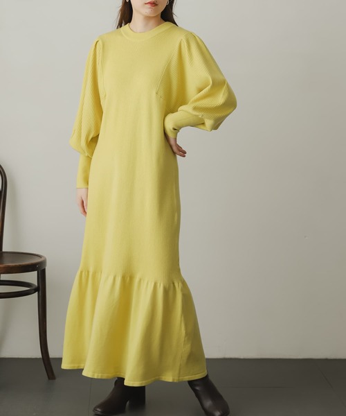 SENSE OF PLACE by URBAN RESEARCH（センスオブプレイスバイアーバンリサーチ）の「マトンスリーブマーメイドワンピース（ワンピース・レディース・ブルー/ブラック/アイボリー/イエロー・ONE）」の6枚目の写真