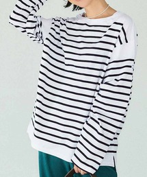 IEDIT | ＩＥＤＩＴ　ＭＯＮＴ　ＫＥＭＭＥＬ　ビッグシルエットバスクボーダートップス〈ブラック×ホワイト〉(Tシャツ/カットソー)