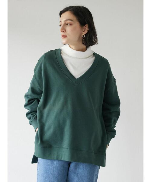 CRAFT STANDARD BOUTIQUE(クラフトスタンダードブティック)の「Vネック裏毛プルオーバー(スウェット・レディース・チャコールグレー/グリーン/ベージュ・FREE)」の6枚目の写真