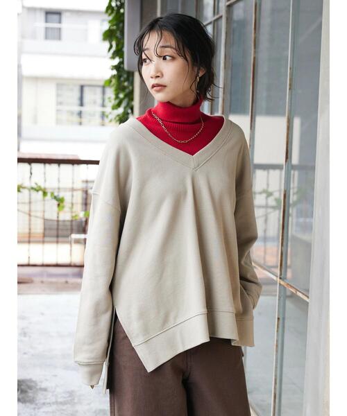 CRAFT STANDARD BOUTIQUE(クラフトスタンダードブティック)の「Vネック裏毛プルオーバー(スウェット・レディース・チャコールグレー/グリーン/ベージュ・FREE)」の15枚目の写真