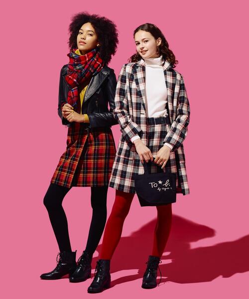 To b. by agnes b.（トゥービーバイアニエスベー）の「WT23 JUPE カラーネップチェックミニスカート（スカート・レディース・レッド・36/38/40）」の8枚目の写真