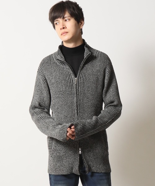ARCADE（アーケード）の「リブ編みニット スタンド ジップアップ ジャケット（ニット/セーター・メンズ・ワイン/グレー/ブラック/チャコール/ホワイト・M/XL/L）」の3枚目の写真