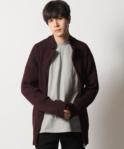 ARCADE（アーケード）の「リブ編みニット スタンド ジップアップ ジャケット（ニット/セーター・メンズ・ワイン/グレー/ブラック/チャコール/ホワイト・M/XL/L）」の5枚目の写真