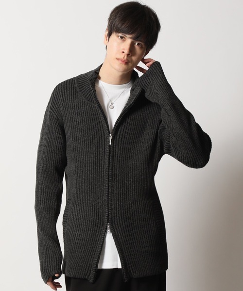 ARCADE（アーケード）の「リブ編みニット スタンド ジップアップ ジャケット（ニット/セーター・メンズ・ワイン/グレー/ブラック/チャコール/ホワイト・M/XL/L）」の4枚目の写真