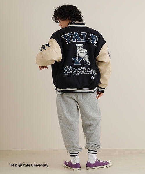 JEANS FACTORY （ジーンズファクトリー）の「【men's FUDGE1月号掲載】[Jeans Factory Clothes/ジーンズファクトリークローズ] YALE カレッジロゴワッペンスタジャン（スタジャン・レディース・ブラック/ネイビー・L/S/M）」の3枚目の写真