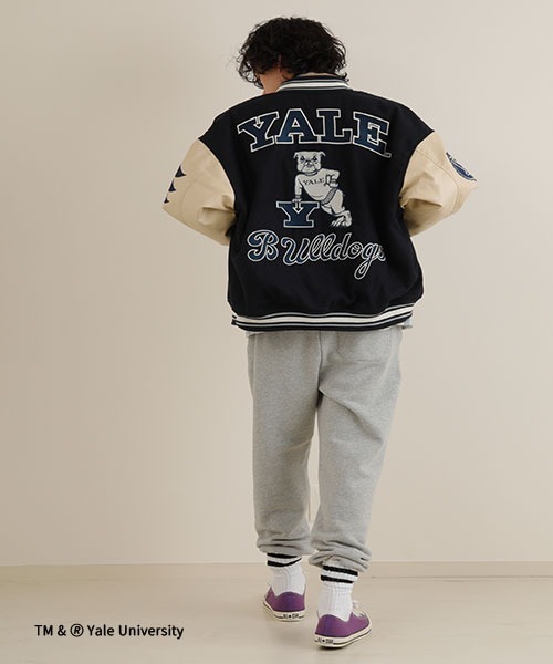 JEANS FACTORY （ジーンズファクトリー）の「【men's FUDGE1月号掲載】[Jeans Factory Clothes/ジーンズファクトリークローズ] YALE カレッジロゴワッペンスタジャン（スタジャン・レディース・ブラック/ネイビー・L/S/M）」の5枚目の写真