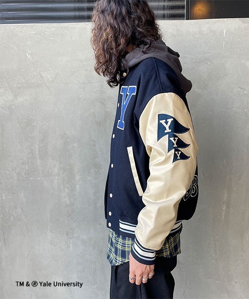 JEANS FACTORY （ジーンズファクトリー）の「【men's FUDGE1月号掲載】[Jeans Factory Clothes/ジーンズファクトリークローズ] YALE カレッジロゴワッペンスタジャン（スタジャン・レディース・ブラック/ネイビー・L/S/M）」の14枚目の写真