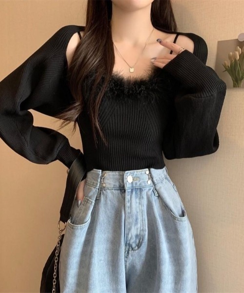 almo（アルモ）の「フェイクファーキャミソールとボレロのアンサンブル(BQ)（アンサンブル・レディース・ブラック/ベージュ・MEDIUM）」の4枚目の写真