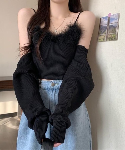 almo（アルモ）の「フェイクファーキャミソールとボレロのアンサンブル(BQ)（アンサンブル・レディース・ブラック/ベージュ・MEDIUM）」の7枚目の写真