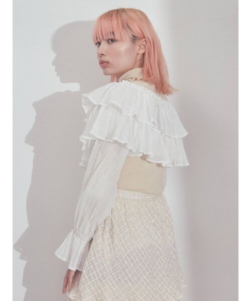 merry jenny（メリージェニー）の「モアショートラッフルブラウス（シャツ/ブラウス・レディース・オフホワイト/チャコールグレー・FREE）」の10枚目の写真