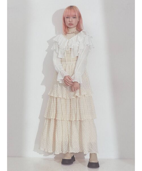 merry jenny（メリージェニー）の「モアショートラッフルブラウス（シャツ/ブラウス・レディース・オフホワイト/チャコールグレー・FREE）」の12枚目の写真