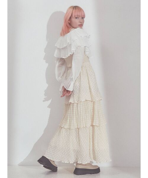 merry jenny（メリージェニー）の「モアショートラッフルブラウス（シャツ/ブラウス・レディース・オフホワイト/チャコールグレー・FREE）」の11枚目の写真