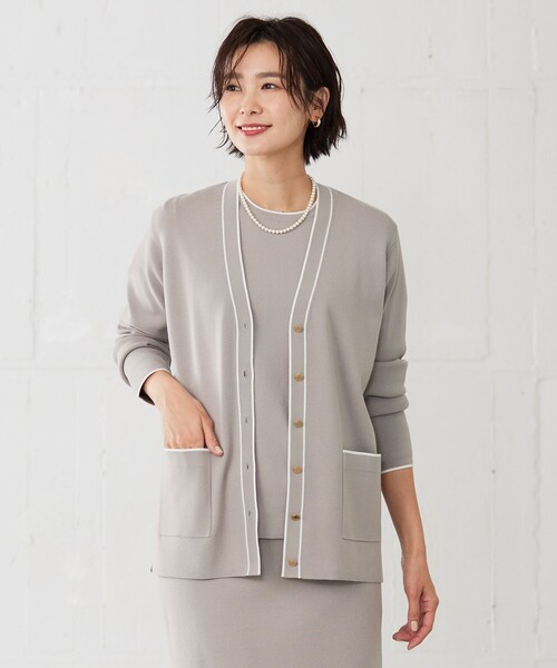 J.PRESS Ladies(J.プレス レディス)の「【洗える】 レーヨンストレッチフルニードル カーディガン(カーディガン/ボレロ・レディース・ネイビー系/アイボリー系/ベージュ系・SMALL)」の2枚目の写真