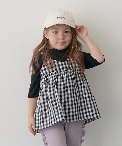 Lycee mine(リセマイン)の「5分袖アソートキャミドッキングトップス(Tシャツ/カットソー・キッズ・ブラック/イエロー/アイボリー/ブルー系その他・120cm/130cm/110cm/100cm/140cm/150cm)」の2枚目の写真