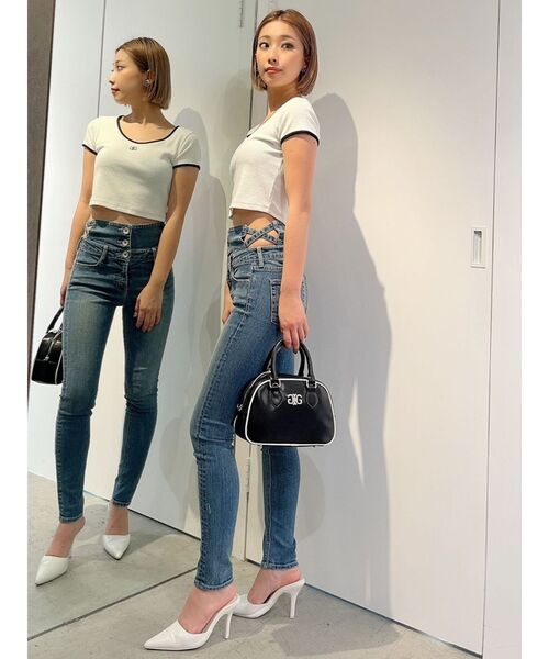 GYDA（ジェイダ）の「Symmetry GYDA リンガーテレコ Tシャツ（Tシャツ/カットソー・レディース・ブラック/オフホワイト/オレンジ・FREE）」の14枚目の写真