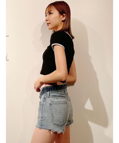 GYDA（ジェイダ）の「Symmetry GYDA リンガーテレコ Tシャツ（Tシャツ/カットソー・レディース・ブラック/オフホワイト/オレンジ・FREE）」の4枚目の写真