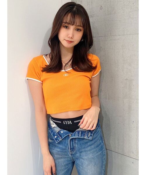 GYDA（ジェイダ）の「Symmetry GYDA リンガーテレコ Tシャツ（Tシャツ/カットソー・レディース・ブラック/オフホワイト/オレンジ・FREE）」の15枚目の写真