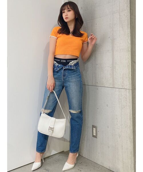 GYDA（ジェイダ）の「Symmetry GYDA リンガーテレコ Tシャツ（Tシャツ/カットソー・レディース・ブラック/オフホワイト/オレンジ・FREE）」の18枚目の写真