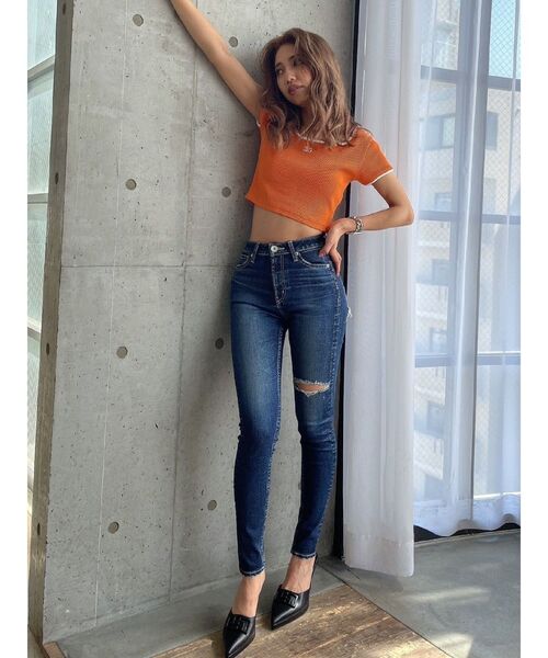 GYDA（ジェイダ）の「Symmetry GYDA リンガーテレコ Tシャツ（Tシャツ/カットソー・レディース・ブラック/オフホワイト/オレンジ・FREE）」の10枚目の写真