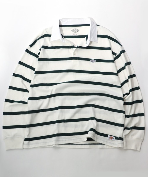 Dickies(ディッキーズ)の「Dickies(ディッキーズ)ボーダーラガーシャツ ロンT(ポロシャツ・メンズ・ホワイト/スミクロ/ネイビー/グリーン・M/L/XL)」の1枚目の写真