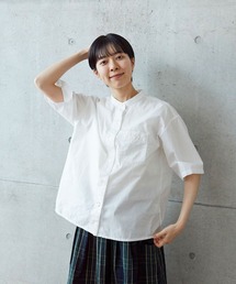 PAR ICI | 【WEB別注カラー】先染めストライプ/無地 5分袖シャツ(シャツ/ブラウス)