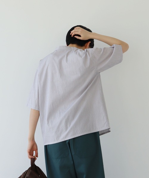 PAR ICI（パーリッシィ）の「【WEB別注カラー】先染めストライプ/無地 5分袖シャツ（シャツ/ブラウス・レディース・その他/ベージュ/ホワイト/サックスブルー・FREE）」の13枚目の写真