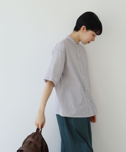 PAR ICI（パーリッシィ）の「【WEB別注カラー】先染めストライプ/無地 5分袖シャツ（シャツ/ブラウス・レディース・その他/ベージュ/ホワイト/サックスブルー・FREE）」の12枚目の写真