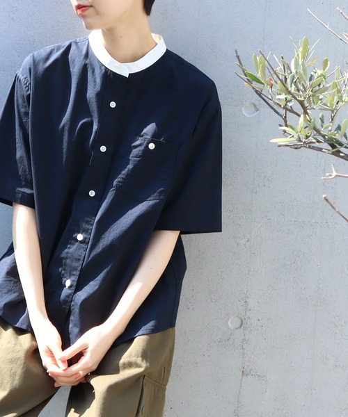 PAR ICI（パーリッシィ）の「【WEB別注カラー】先染めストライプ/無地 5分袖シャツ（シャツ/ブラウス・レディース・その他/ベージュ/ホワイト/サックスブルー・FREE）」の7枚目の写真