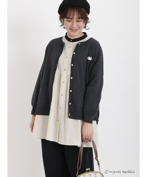 Samansa Mos2（サマンサ モスモス）の「【miyuki matsuo × SamansaMos2】カーディガン（カーディガン/ボレロ・レディース・チャコール/キナリ/ピンク/グリーン・ﾌﾘ-）」の2枚目の写真