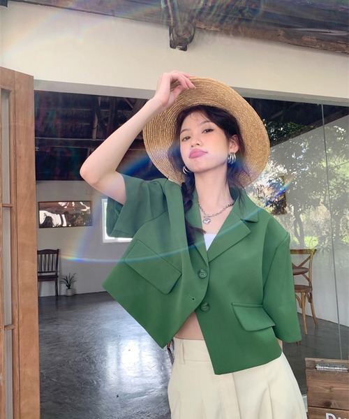 leune(ルネ)の「クロップドジャケット(テーラードジャケット・レディース・グリーン/ブラック・FREE)」の20枚目の写真